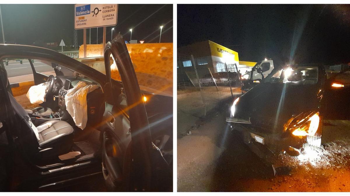 Estado en el que quedó uno de los coches implicados en el accidente de tráfico en cadena que se registró el pasado sábado en la A-7.