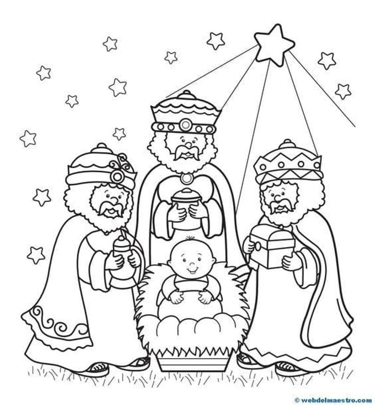 Dibujo de Reyes Magos para colorear esta Navidad.