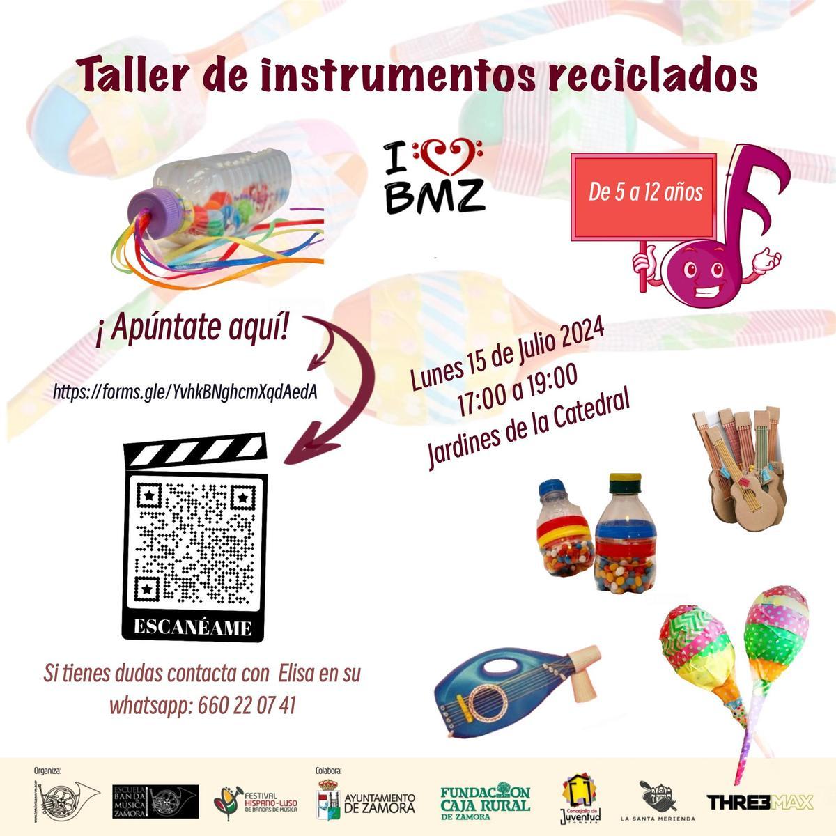 Cartel del taller de instrumentos reciclados.