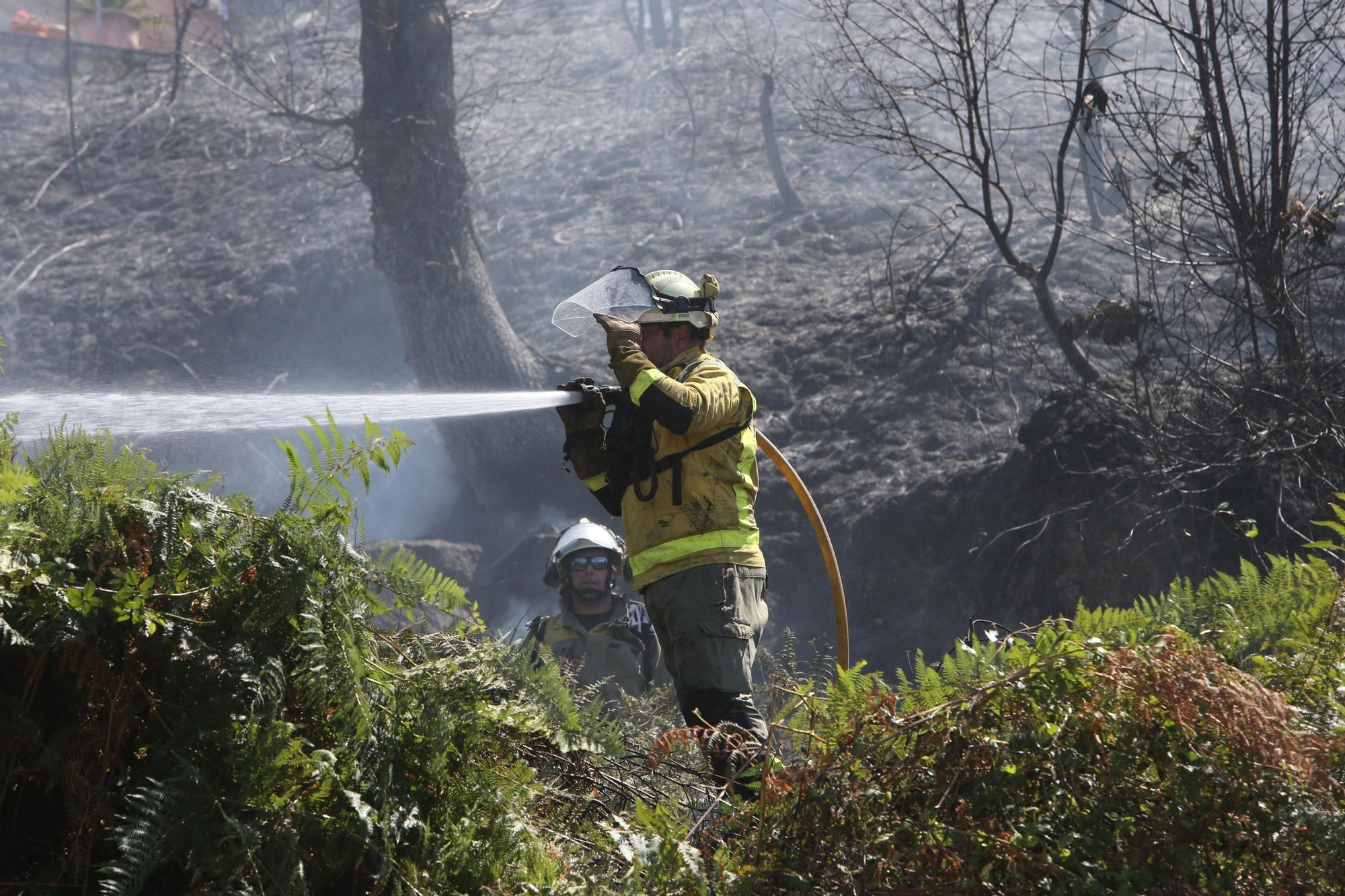 Vecinos se sumaron a las labores de extinción del incendio de A Barraca, en Bueu