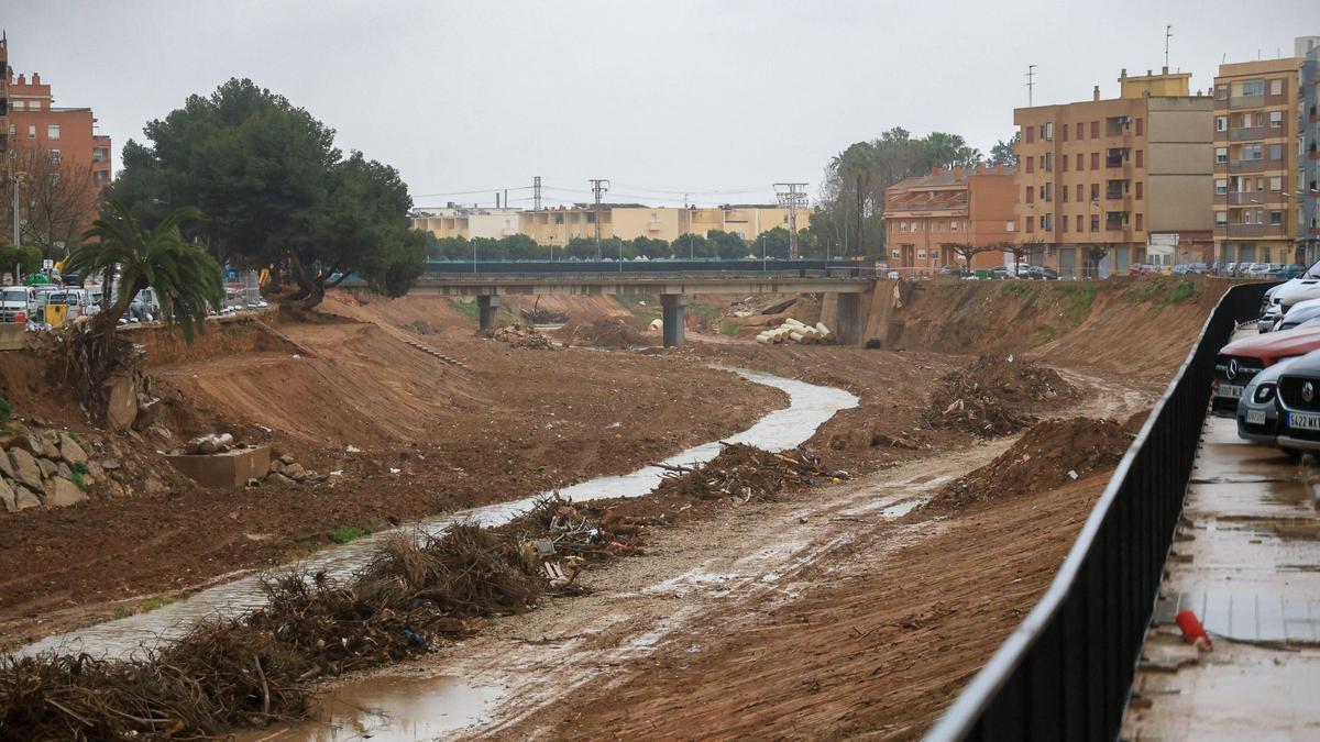 Estado del barranco del Poyo que baja con más agua tras el episodio de lluvias continuadas del mes de marzo.