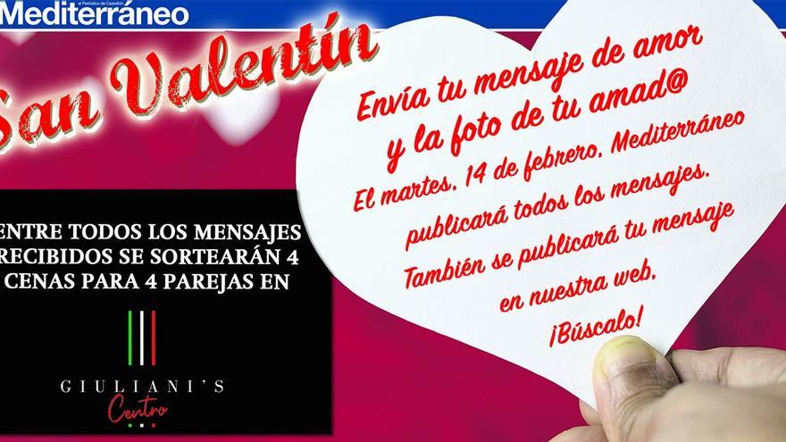 San Valentín: Envía tu mensaje de amor a Mediterráneo y gana una cena gratis