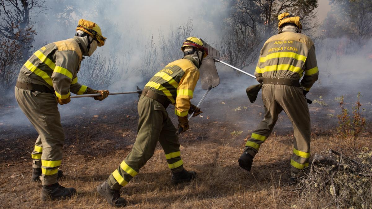 Trabajadores de la Junta apagando un incendio