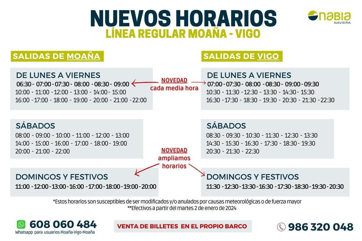 Nuevos horarios regulares entre Vigo y Moaña en barco a partir del 2 de enero