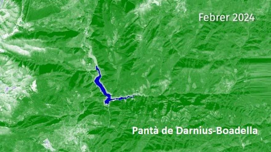 Imatges per satèl·lit del pantà de Darnius-Boadella, el febrer de 2024.