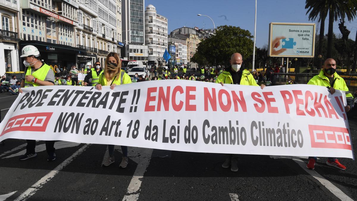 Protesta de trabajadores de Ence en A Coruña