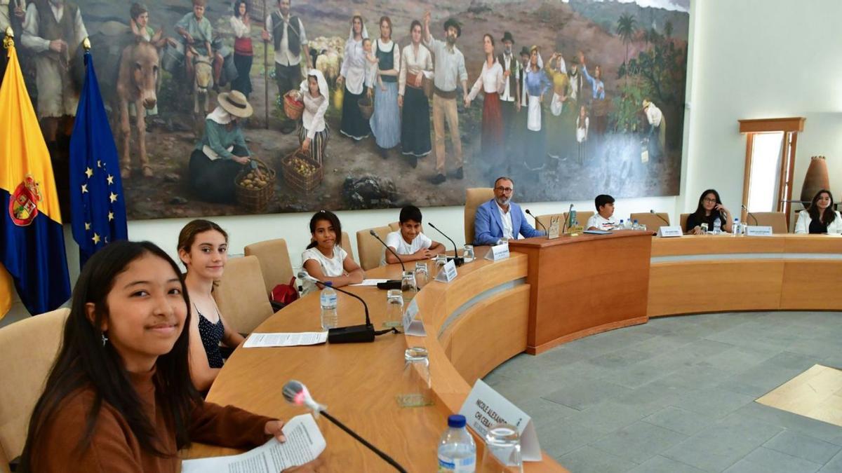 Pleno extraordinario del Consejo de la Infancia y la Juventud celebrado antes de la reunión ordinaria de Santa Lucía, ayer.  | | LP/DLP