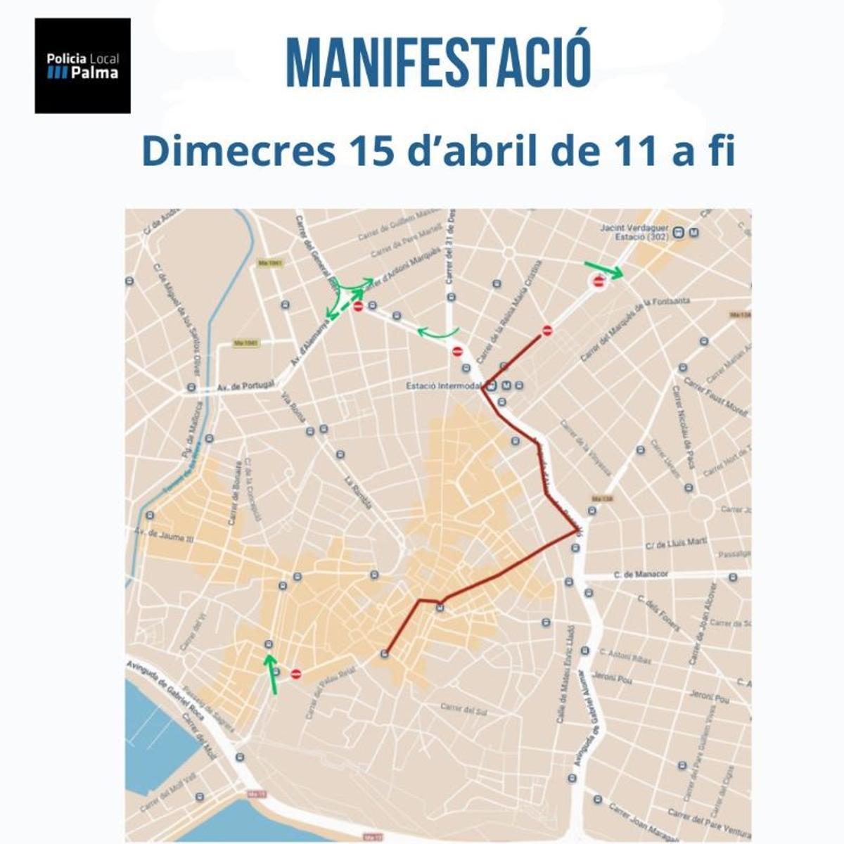 Recorrido de la manifestación de la policia local este miércoles en Palma.