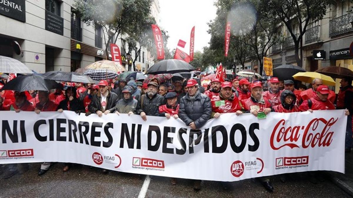 Manifestación por los afectados del ERE de Coca-Cola, el 15 de febrero del 2014 en Madrid.