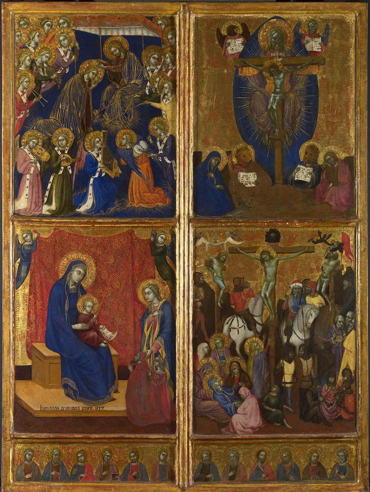 La coronación de la Virgen, La Virgen con el Niño, La Trinidad, La Crucifixión y los doce apóstoles. Barnaba de Modena