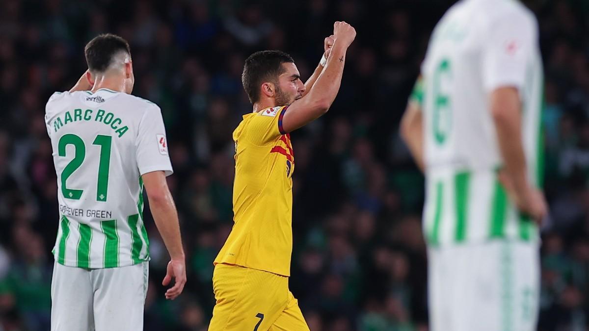 Ferran celebra su gol ante el Betis