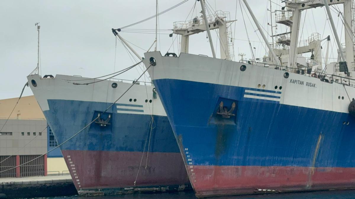 Dos barcos pesqueros abandonados en el Puerto de Las Palmas, el 'Kaptain Rusak' y el 'Profesor Mikhaylo Alexandrov'