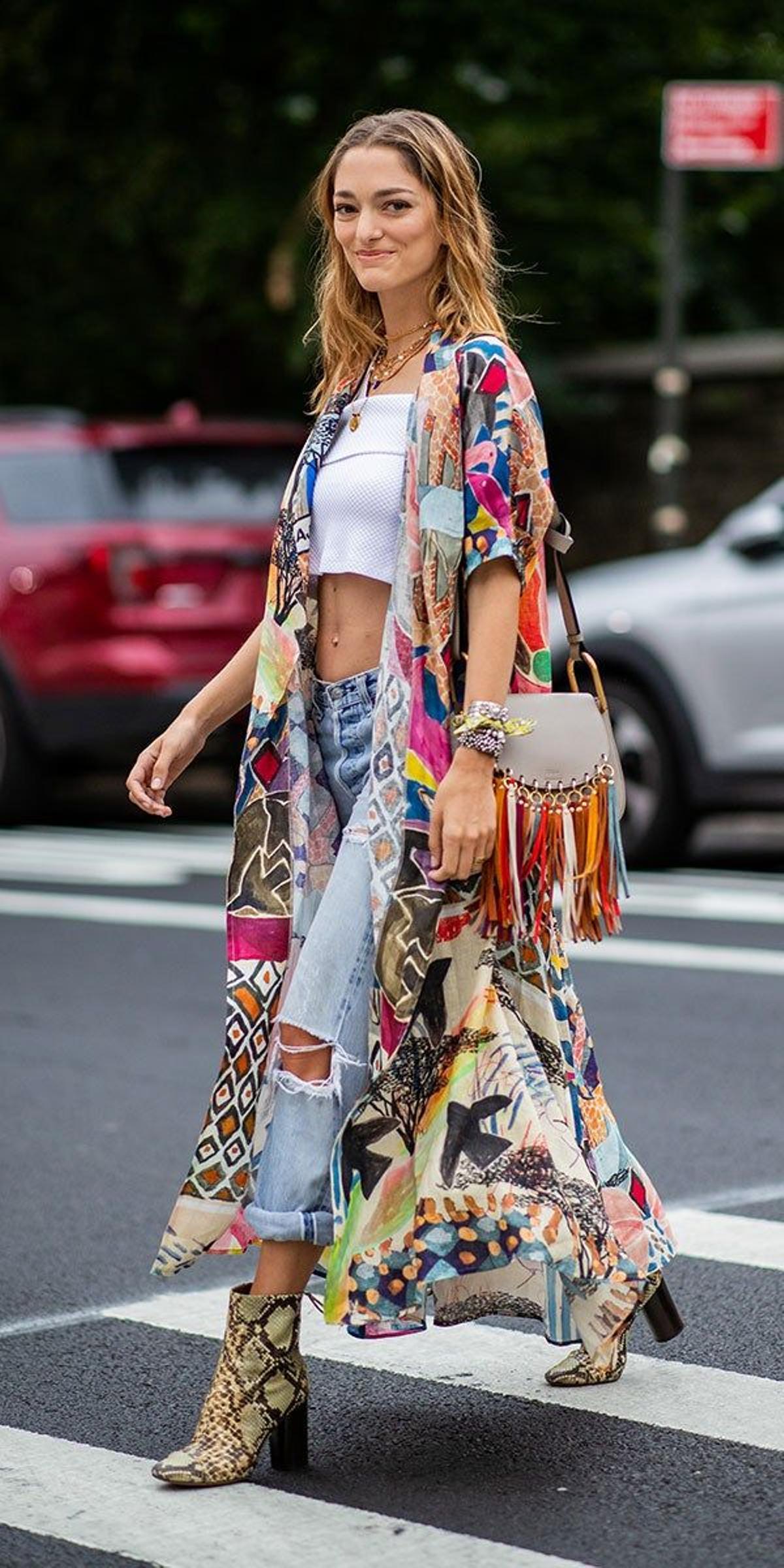 Kimono + jeans + botines