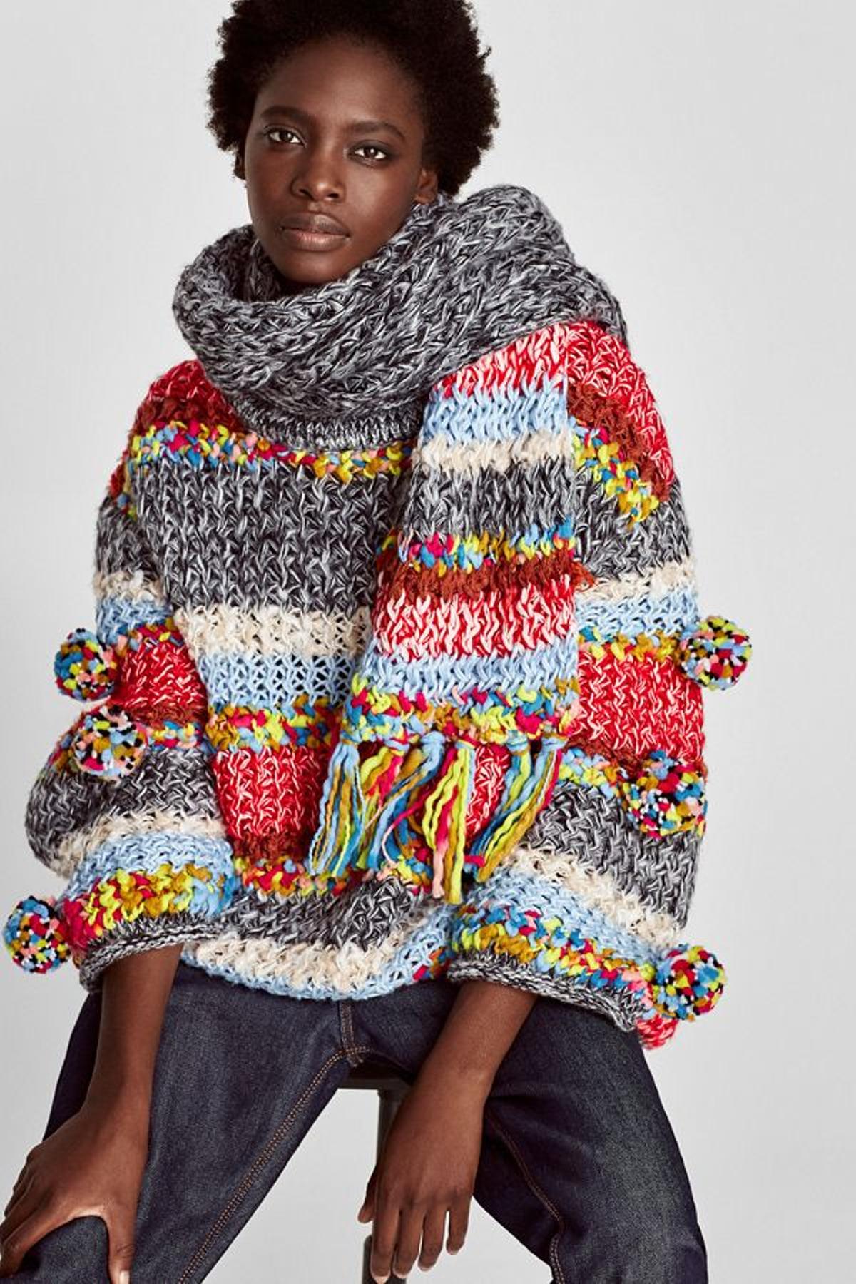 Un invierno a todo color en Zara: rayas y pompones se intercalan en las prendas