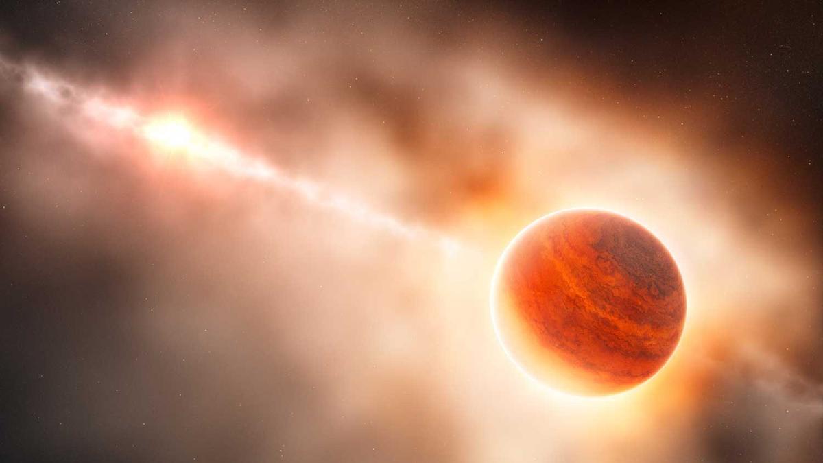 Recreación artística de la formación de un planeta gigante gaseoso alrededor de una estrella joven.