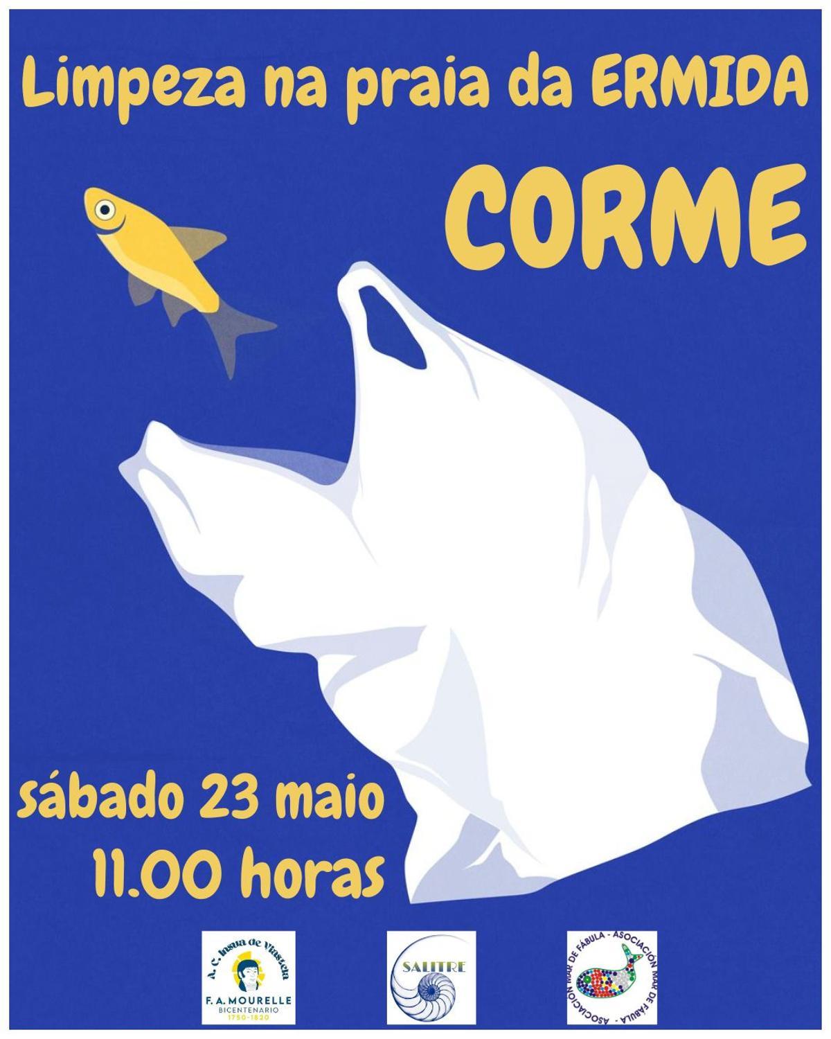 Cartel promocional da xornada de limpeza colaborativa en Corme.