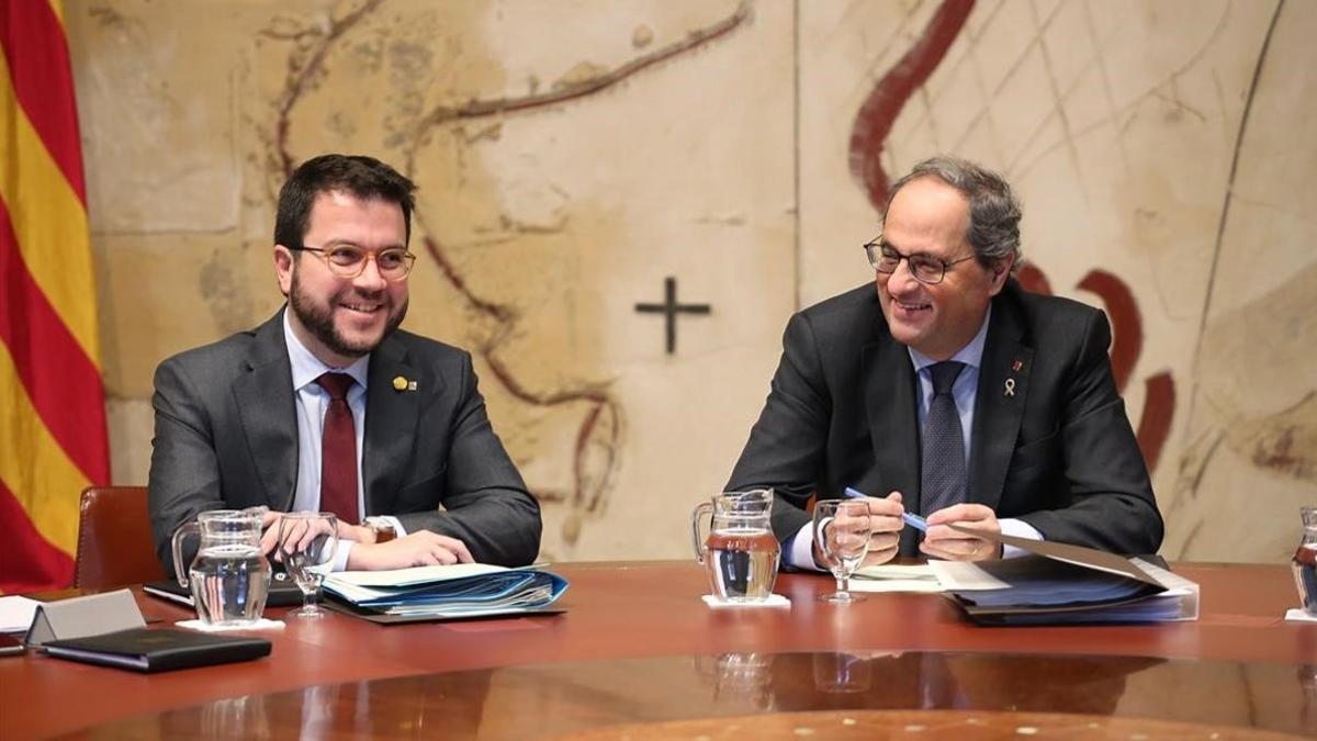 Pere Aragonès y Quim Torra, en la reunión del Consell Executiu