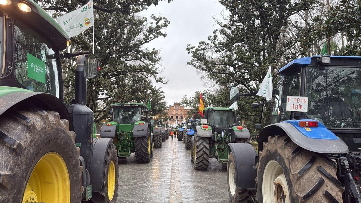 VÍDEO | Así ha llegado la tractorada a la Plaza de España de Sevilla