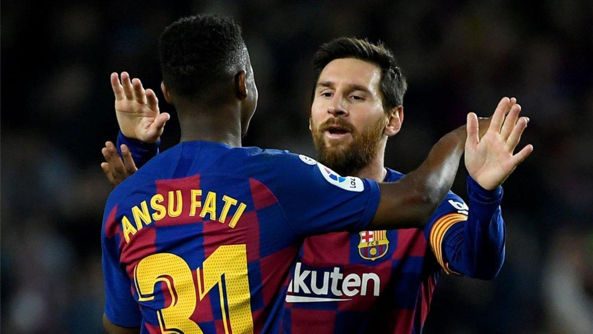 Ansu Fati y Leo Messi, en una imagen de archivo