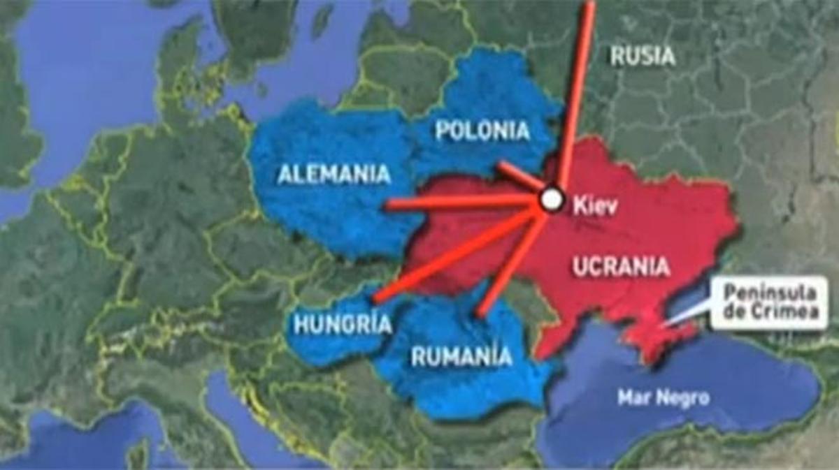 La segona edició del telediari de Telemadrid on es va oferir el mapa del gas que passa per Ucraïna.