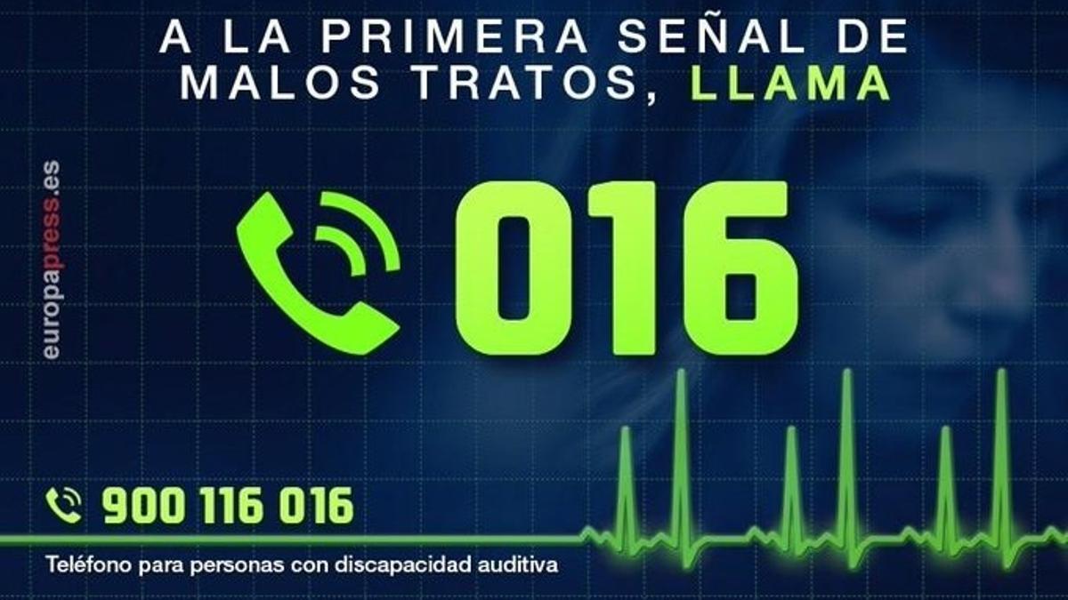 Teléfono de asistencia 016 para atender situaciones de violencia de género