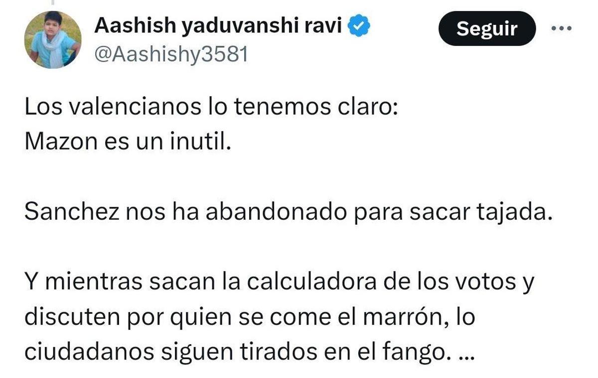 Uno de los tuits de cuentas indias opinando sobre la riada de Valencia
