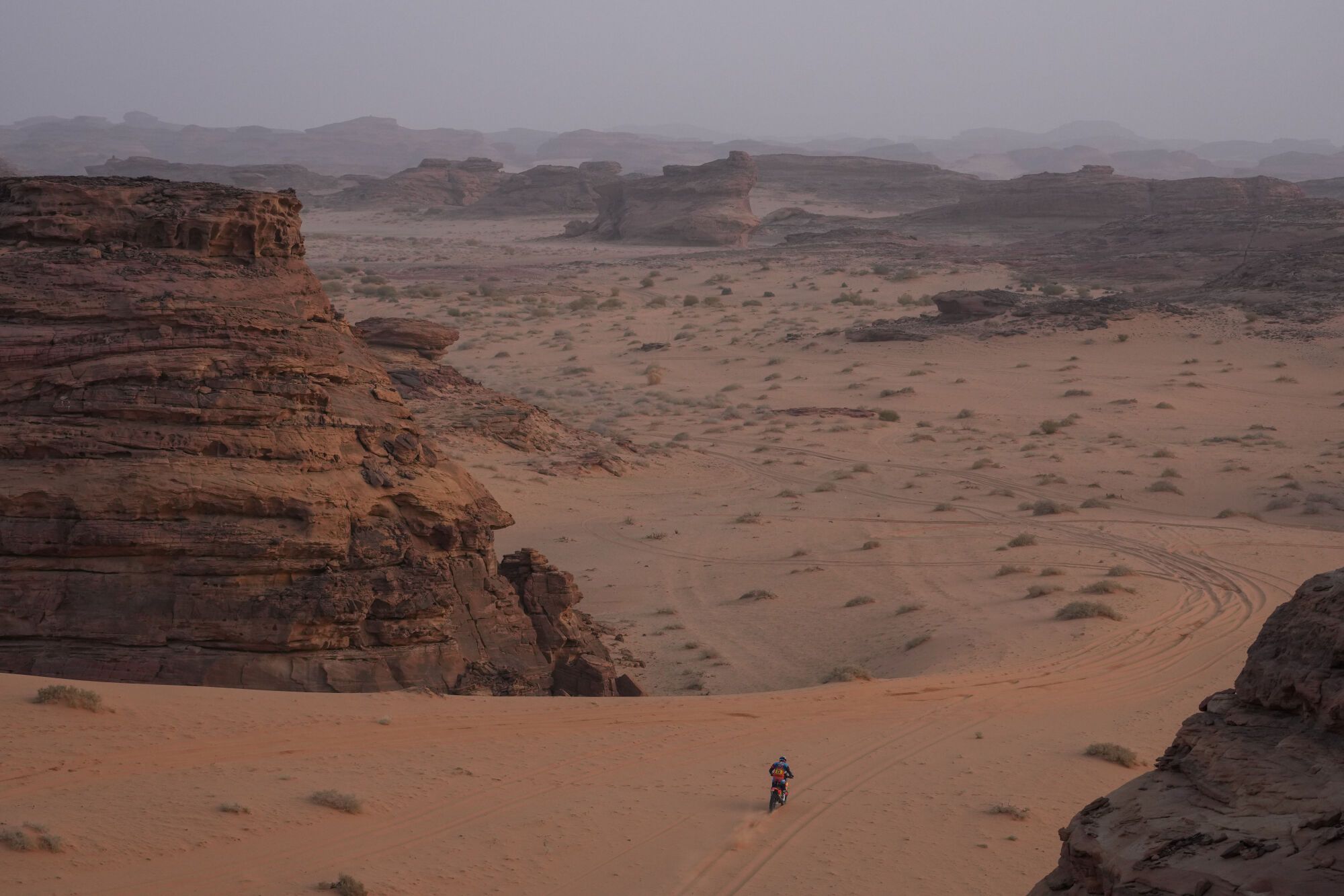 Rider Edgar Canet competes during the third stage of the Dakar Rally with a start and finish in Alula, Saudi Arabia, Tuesday, Jan. 6, 2026. (AP Photo/Thibault Camus)