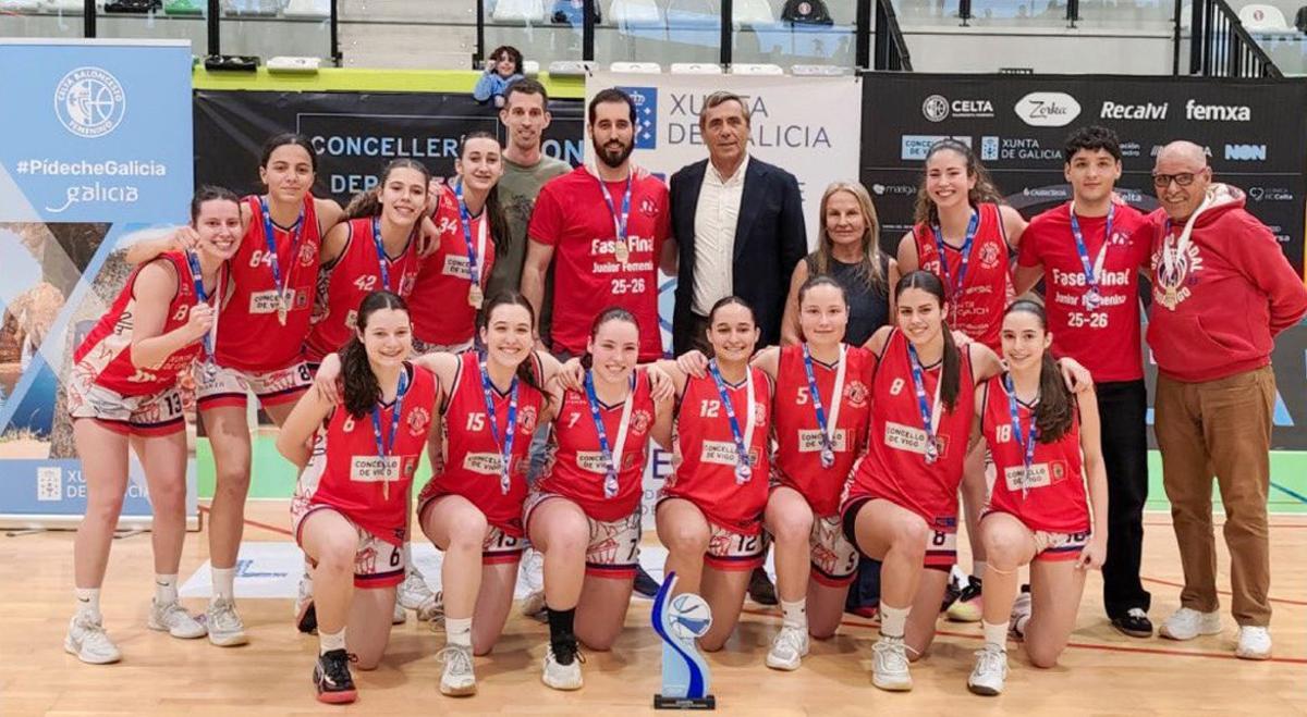 Plantilla del Seis do Nadal con el trofeo que las acredita como campeonas gallegas. | FGB