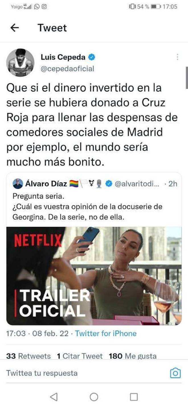 El tuit de Cepeda sobre la docuserie de Georgina Rodríguez en Netflix