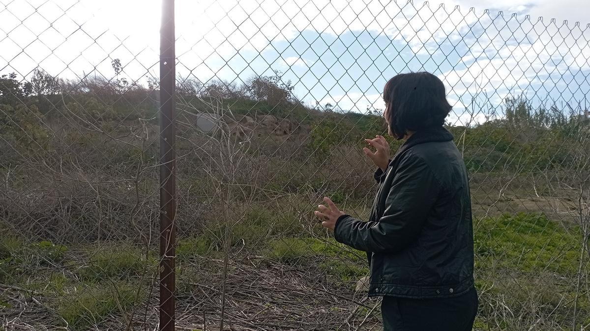 Maricruz Torres contempla el complejo de Cuevas de Churriana desde la valla, el pasado diciembre.
