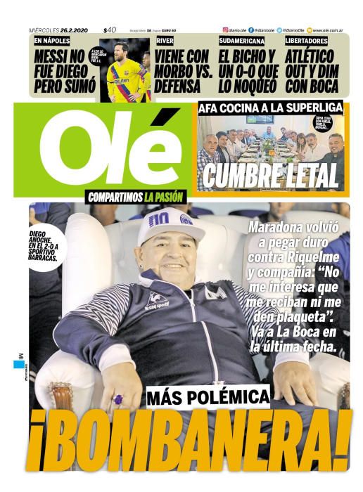 Portada OLÉ miércoles 26 febrero 2020