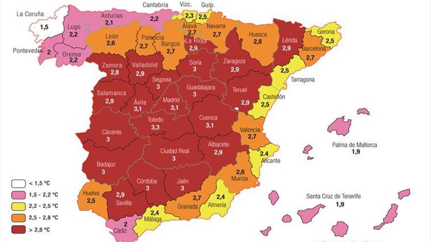 Las temperaturas subirán hasta tres grados en la región en el año 2050