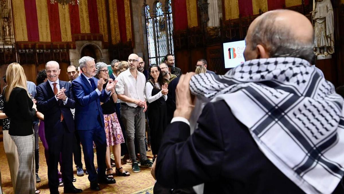 El alcalde de Barcelona, Jaume Collboni, durante la presentación del proyecto del Distrito 11 para Palestina.
