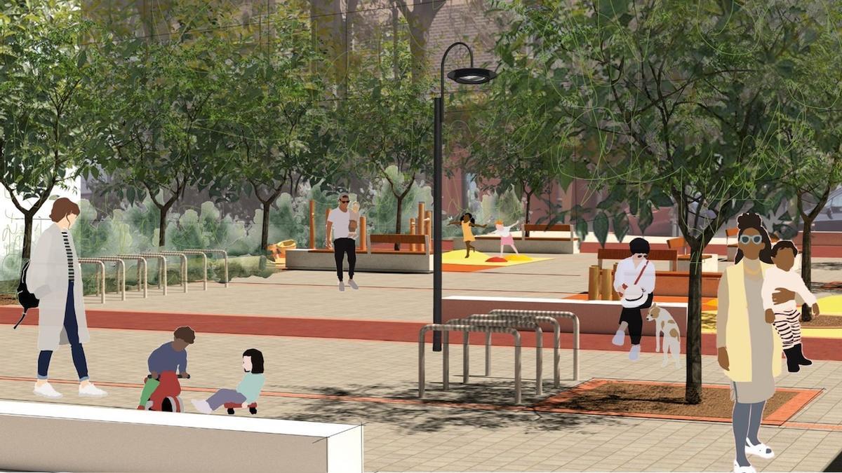 Representación virtual de la futura Plaça Roma i carrer Torrent .