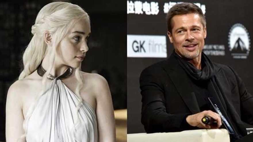 Emilia Clarke y Brad Pitt.