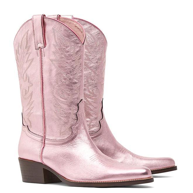 Botas cowboy de piel en color rosa metalizado, de It shoes