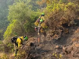 Operarios del Infoca trabajando en el incendio en Casares