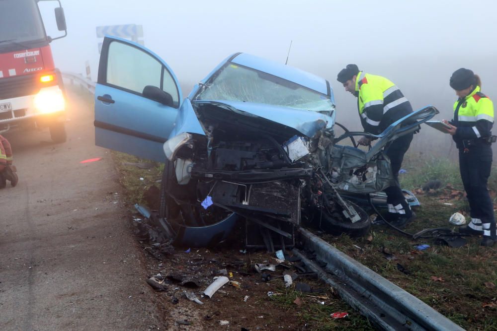 Accident de trànsit a la N-II a Vidreres