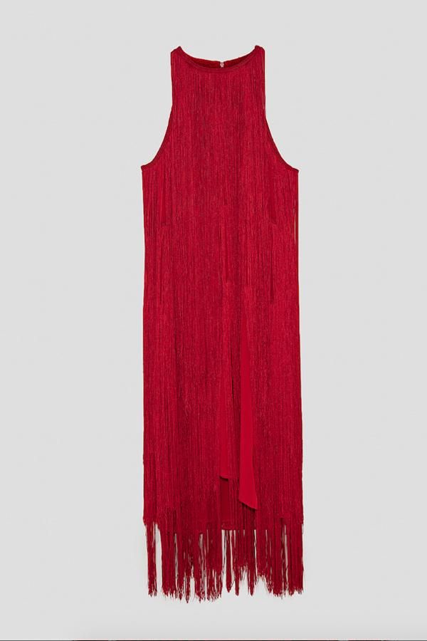 Locos por los flecos: Vestido midi con flecos de Zara