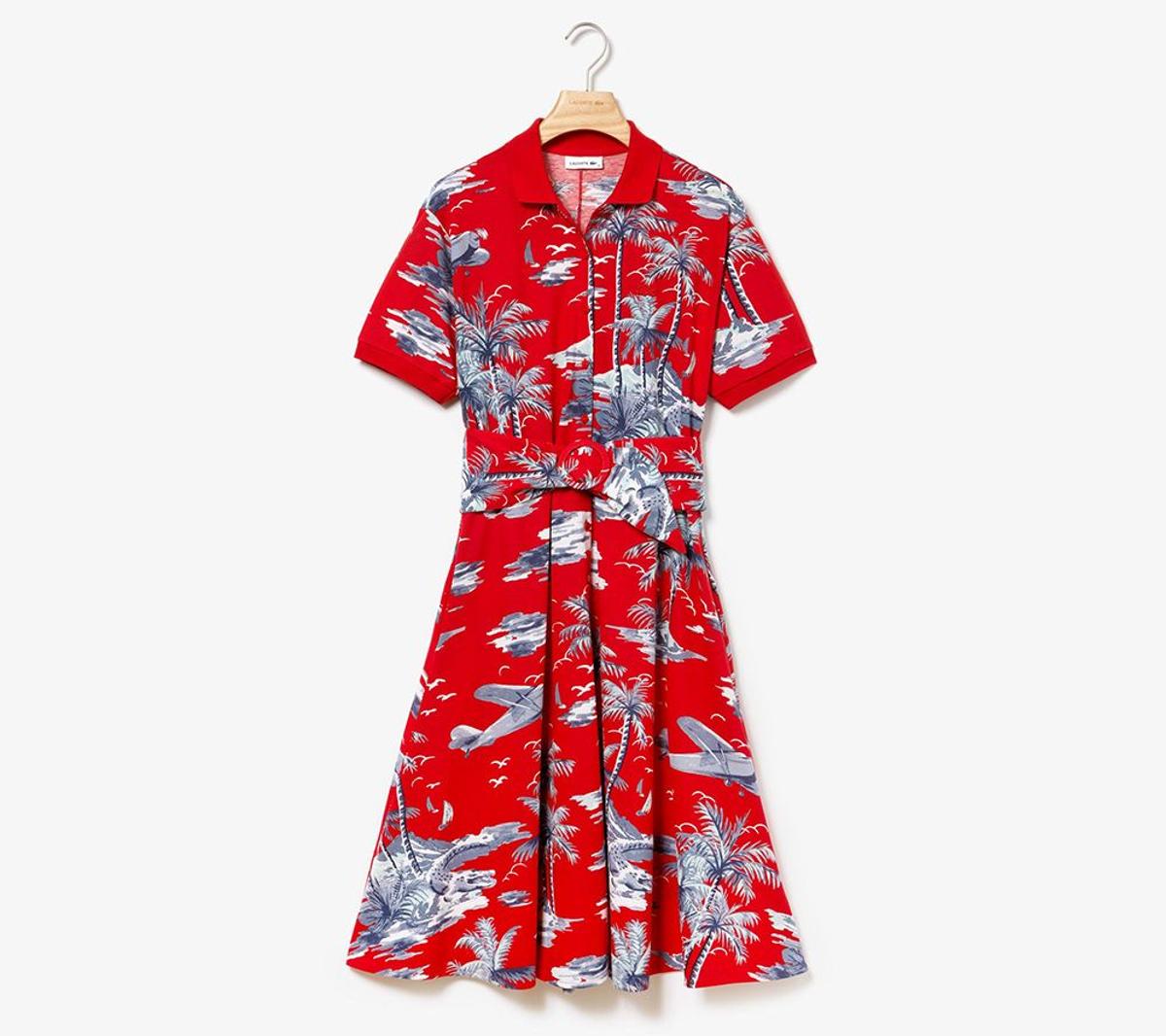 El vestido en piqué de algodón con estampado tropical, de Lacoste