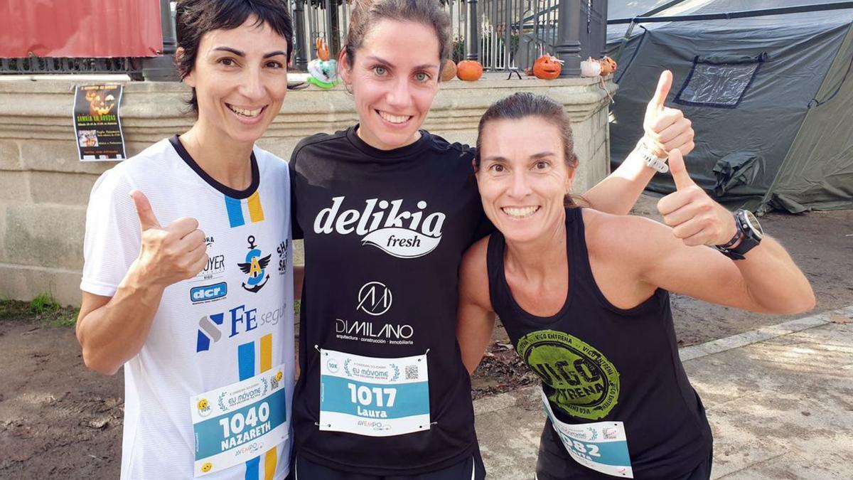 Tilve, Gallego y Calvo, podio 
de los diez kilómetros 
femenino.  | // MARTA G.BREA