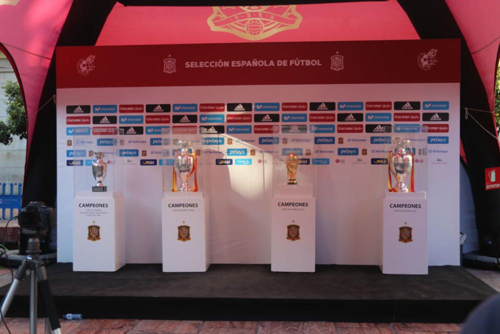 Cientos de aficionados hacen cola durante todo el jueves para fotografiarse con los trofeos de La Roja