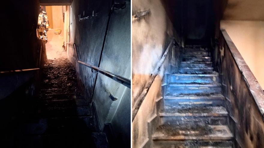 Incendio en un edificio de Gijón: así quedó la escalera del inmueble después de que unos gamberros quemasen unos papeles