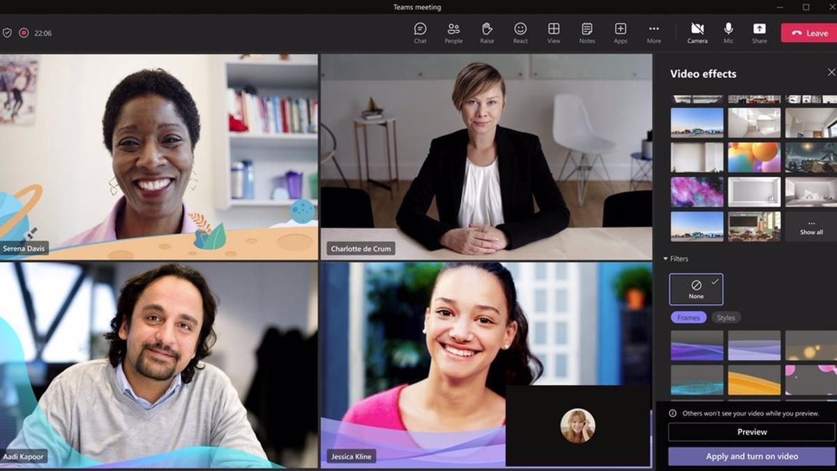 Filtros de vídeo en Teams.