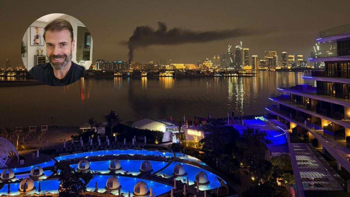 Una columna de humo en Dubái. En el recuadro, Alberto Canteli.