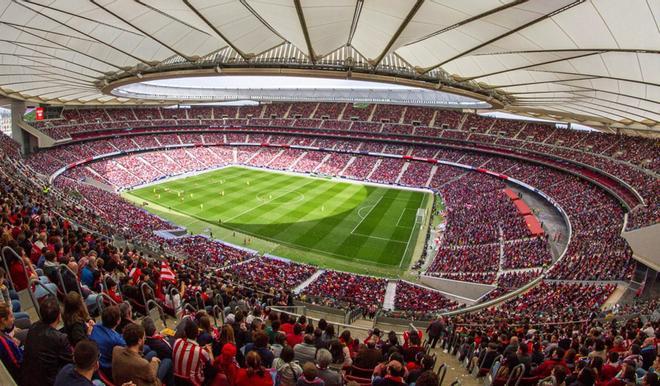 Vista aérea del Wanda Metropolitano que logró el récord de asistencia a un partido de fútbol femenino en España: 60.739 aficionados. El Atlético de Madrid recibió al Barcelona en partido de la Liga Iberdrola.