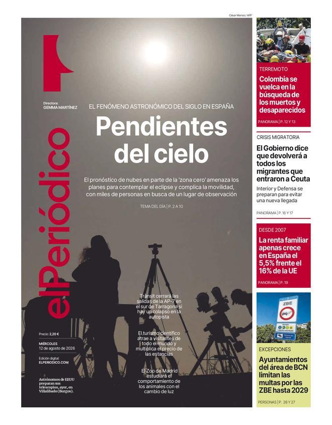 La portada de EL PERIÓDICO del 12 de agosto de 2026