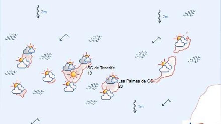 Cielos muy nubosos y lluvias débiles en Canarias