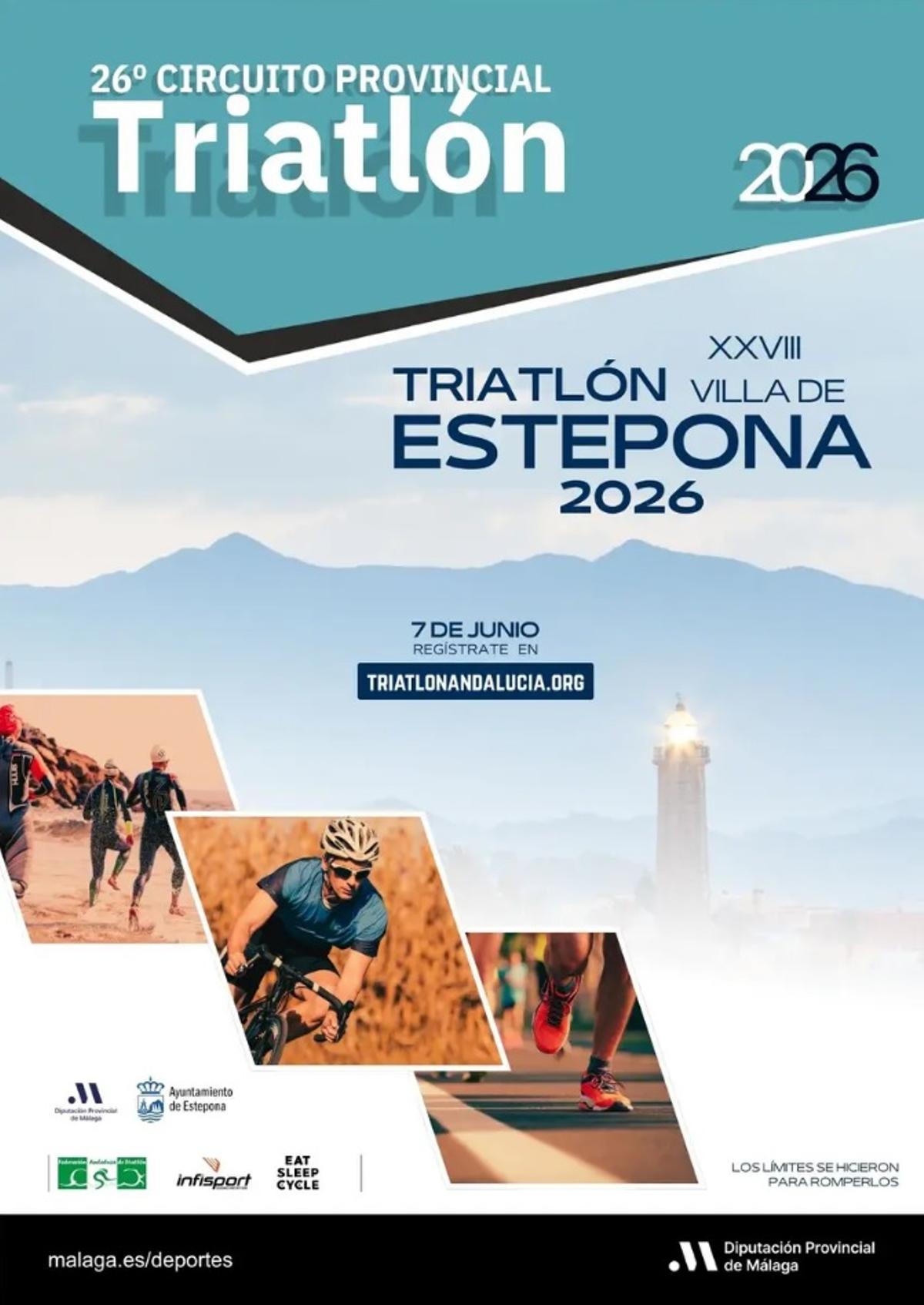 Cartel de presentación del XXVIII Triatlón Villa de Estepona 2026