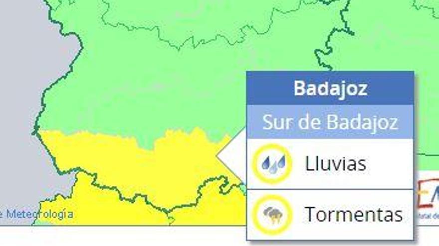 El 112 activa hoy la alerta amarilla por lluvias y tormentas en el sur de Badajoz